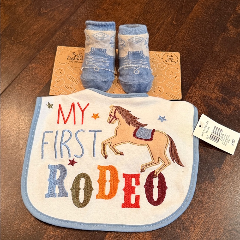 Baby Essentials Colorful 'My First Rodeo' Bib and Socks Set